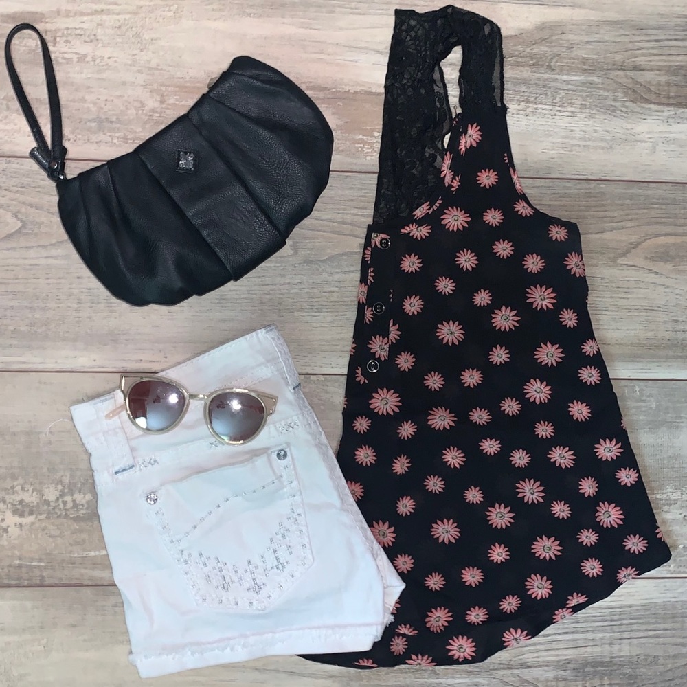 Sheer floral blouse with lace back